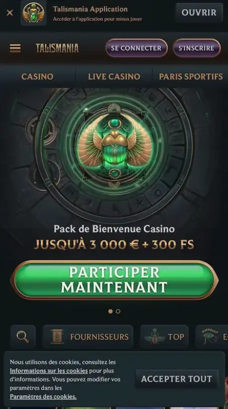 Vue de l’espace Talismania optimisé pour une utilisation sur smartphone ou tablette