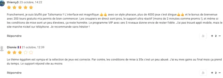 Analyse Tribuna des jeux, promotions et services disponibles sur Talismania